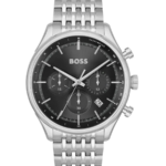 Hugo Boss Gregor Herrklocka 45 mm med silverfärgat armband i rostfritt stål och svart urtavla