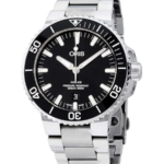 Oris Aquis Date Automatisk Herrklocka 43.5 mm – Svart Urtavla med Stållänk