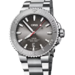Oris Aquis Date Relief Automatisk Herrklocka 43.5 mm – Grå Urtavla med Stållänk