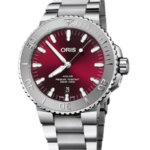 Oris Aquis Date Relief Automatisk Herrklocka 43.5 mm – Röd Urtavla med Stållänk