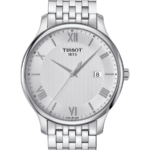 Tissot Tradition Herrklocka Quartz 42 mm – Silverfärgad Urtavla med Silverfärgad Boett och Stållänk