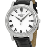 Tissot Carson Herrklocka Quartz 40 mm – Vit Urtavla med Silverfärgad Boett och Svart Läderband