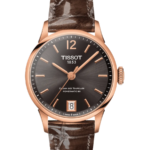 Tissot Chemin des Tourelles Powermatic 80 Lady Automatic 32 mm – Brun urtavla med brun läderrem och roséguldfärgad PVD-beläggning.