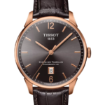 Tissot Chemin des Tourelles Powermatic 80 Automatic 42 mm – Brun urtavla med brun läderrem och roséguldfärgad PVD-beläggning.