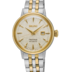 Seiko Presage Cocktail Time Damklocka Automatic 30.3 mm – Guldfärgad Urtavla med Diamanter och Tvåfärgad Stållänk