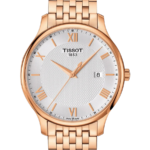 Tissot Tradition Herrklocka Quartz 42 mm – Silverfärgad Urtavla med Roséguld PVD Stållänk