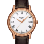 Tissot Carson Herrklocka Quartz 40 mm – Vit Urtavla med Roséguldfärgad Boett och Brunt Läderband