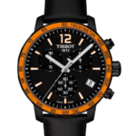 Tissot Quickster Chronograph Herrklocka Quartz 42 mm – Svart Urtavla med Svart Läderarmband & Orange Detaljer