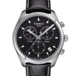 Tissot PR 100 Chronograph Herrklocka Quartz 41 mm – Svart Urtavla med Silverfärgad Boett och Svart Läderband