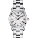 Tissot T-Wave Damklocka Quartz 30 mm – Vit Pärlemorurtavla med Silverfärgad Boett och Länk