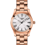 Tissot T-Wave Damklocka Quartz 30 mm – Vit Pärlemorurtavla med Roséguldfärgad Boett och Länk