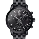 Tissot PRC 200 Chronograph Herrklocka Quartz 43 mm – Svart Urtavla med Svart PVD-Boett och Länk