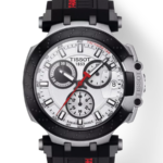 Tissot T-Race Chronograph Herrklocka Quartz 43 mm – Vit Urtavla med Svart PVD-Boett och Svart Silikonarmband
