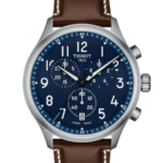 Tissot Chrono XL Vintage Chronograph Herrklocka Quartz 45 mm – Blå Urtavla med Silverfärgad Boett och Brunt Läderarmband