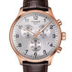 Tissot Chrono XL Classic Chronograph Herrklocka Quartz 45 mm – Silverfärgad Urtavla med Roséguldfärgad Boett och Brunt Läderarmband
