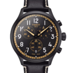 Tissot Chrono XL Vintage Chronograph Herrklocka Quartz 45 mm – Svart Urtavla med Svart PVD-Boett och Svart Läderarmband