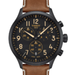 Tissot Chrono XL Vintage Chronograph Herrklocka Quartz 45 mm – Svart Urtavla med Svart PVD-Boett och Brunt Läderarmband