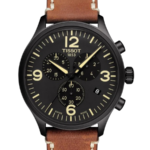 Tissot Chrono XL Classic Chronograph Herrklocka Quartz 45 mm – Svart Urtavla med Svart PVD-Boett och Brunt Läderarmband
