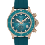 Tissot Seastar 1000 Damklocka Quartz Chronograph 38 mm – Turkos Gradient Urtavla med Roséguldfärgad Boett och Blå Silikonrem