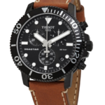 Tissot Seastar 1000 Chronograph Herrklocka Quartz 45.5 mm – Svart PVD Boett med Brun Läderrem