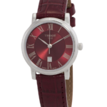 Tissot Carson Premium Damklocka Quartz 30 mm – Röd Urtavla med Silverfärgad Boett och Röd Läderrem