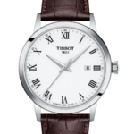 Tissot Classic Dream Herrklocka Quartz 42 mm – Vit Urtavla med Silverfärgad Boett och Brun Läderrem