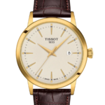 Tissot Classic Dream Herrklocka Quartz 42 mm – Ivory Urtavla med Guldfärgad PVD-Boett och Brun Läderrem