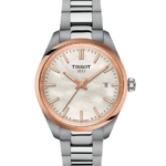 Tissot PR 100 Damklocka Quartz 34 mm – Vit Månstenliknande Urtavla med Stållänk