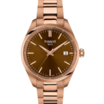 Tissot PR 100 Damklocka Quartz 34 mm – Brun Urtavla med Roséguldfärgad PVD och Stållänk