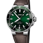 Oris Aquis Date Herrklocka Automatic 43.5 mm – Grön Urtavla med Brunt Läderarmband