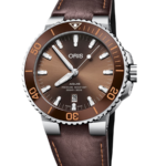 Oris Aquis Date Automatisk Herrklocka 43.5 mm – Brun Urtavla med Brunt Läderband