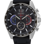 Seiko Chronograph Herrklocka Quartz 43.9 mm – Svart Urtavla med Svart Läderarmband