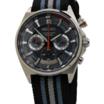 Seiko Chronograph Herrklocka Quartz 41 mm – Blå Urtavla med Nylonarmband