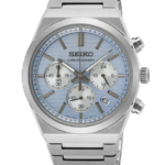 Seiko Chronograph Herrklocka Quartz 40 mm – Ljusblå Mönstrad Urtavla med Stållänk