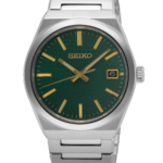 Seiko Classic Herrklocka Quartz 38.9 mm – Grön Mönstrad Urtavla med Stållänk